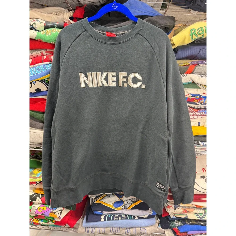 Nike FC Mens Futbol Sweatshirt Black Grey Embroidered Logo Soccer Large 5970